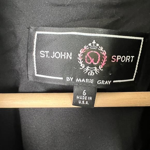 St. John Sport By Marie Gray SZ 6 Black Leather Jacket Removable Fringe Collar - Picture 6 of 16